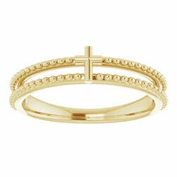 14K MILGRAIN STACKABLE CROSS RING - Yellow Gold
