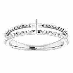 14K MILGRAIN STACKABLE CROSS RING - White Gold