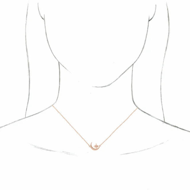 14K CRESCENT MOON & STAR NECKLACE - Rose Gold