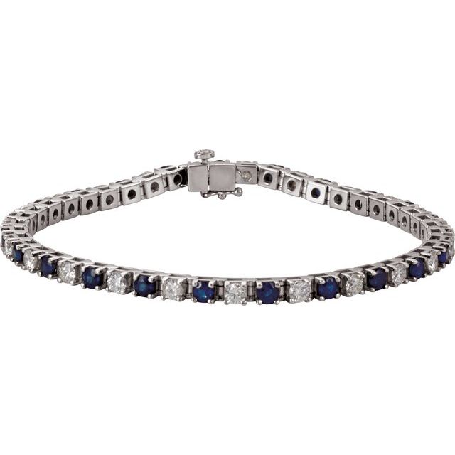 2 ⅜ CTW DIAMOND & BLUE SAPPHIRE TENNIS BRACELET - White Gold