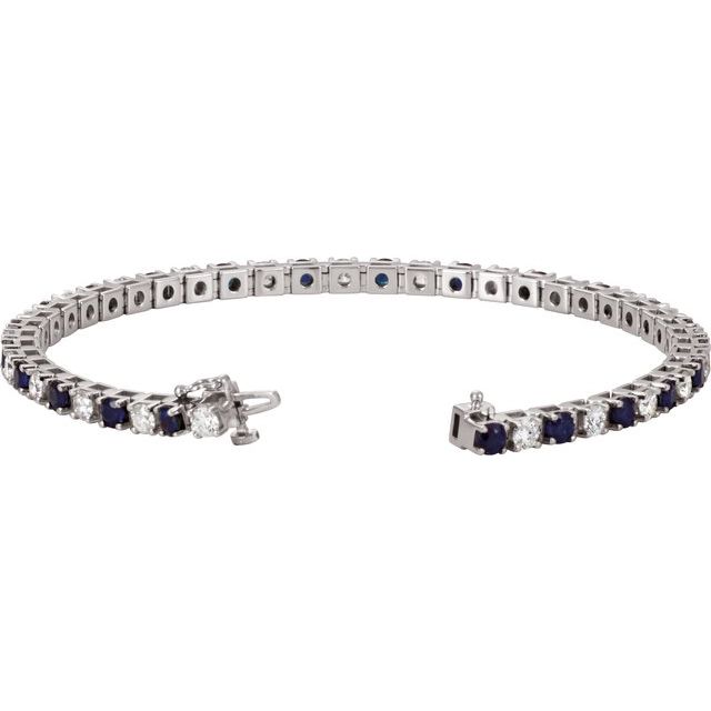 2 ⅜ CTW DIAMOND & BLUE SAPPHIRE TENNIS BRACELET - White Gold