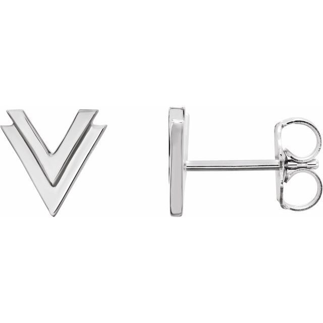 14K DOUBLE V EARRINGS - White Gold