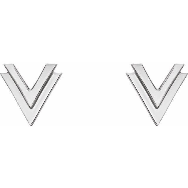 14K DOUBLE V EARRINGS - White Gold