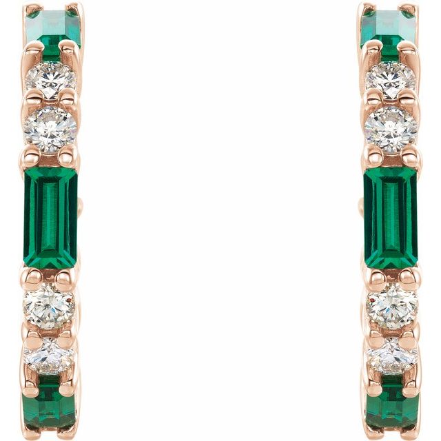 EMERALD AND DIAMOND HOOP EARRINGS