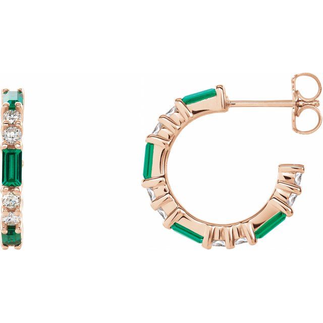 EMERALD AND DIAMOND HOOP EARRINGS