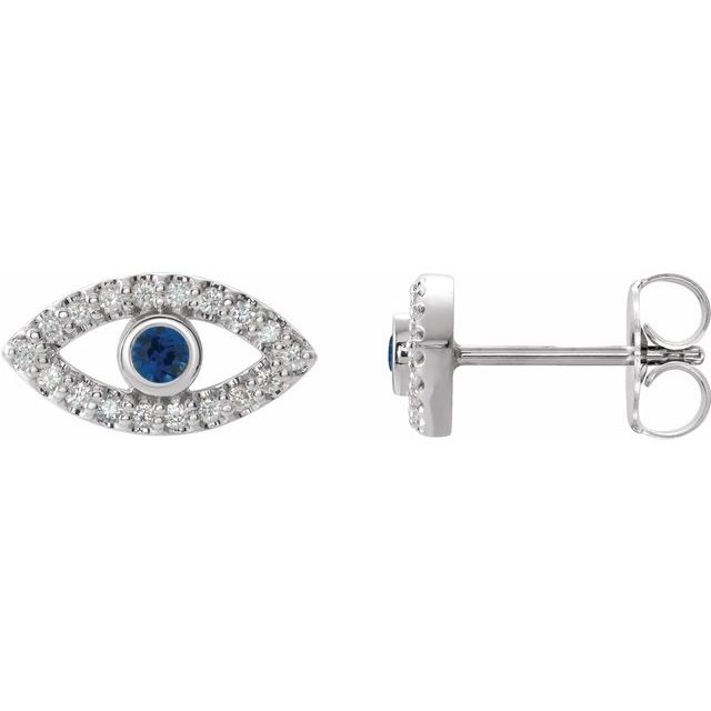 EVIL EYE DIAMOND AND SAPPHIRE EARRINGS - 14K White Gold