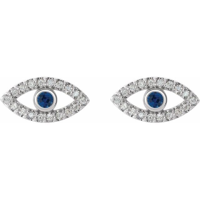 EVIL EYE DIAMOND AND SAPPHIRE EARRINGS - 14K White Gold