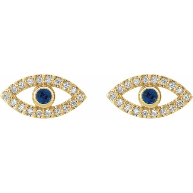 EVIL EYE DIAMOND AND SAPPHIRE EARRINGS - 14K Yellow Gold