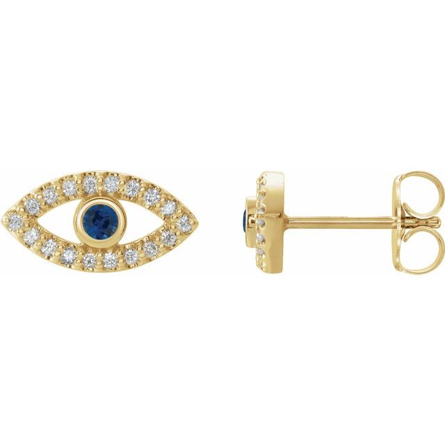 EVIL EYE DIAMOND AND SAPPHIRE EARRINGS - 14K Yellow Gold