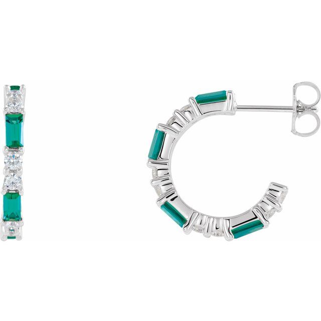 EMERALD AND DIAMOND HOOP EARRINGS