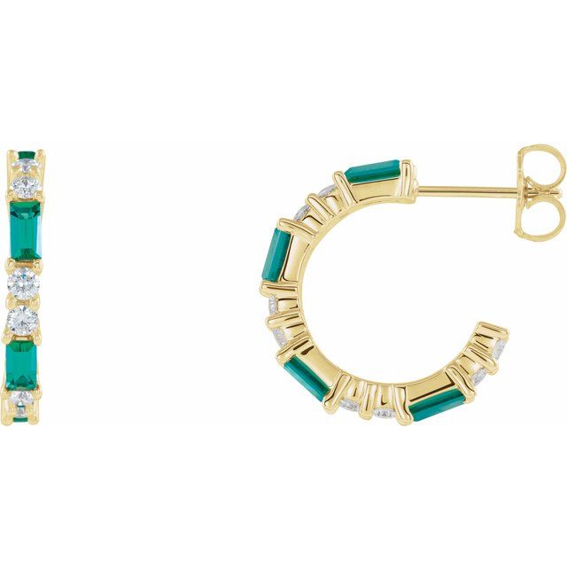 EMERALD AND DIAMOND HOOP EARRINGS