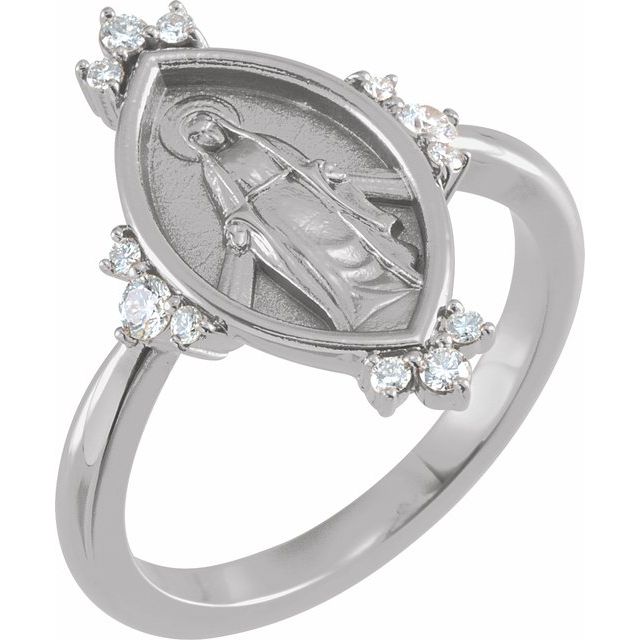 DIAMOND MIRACULOUS MEDAL RING - 14K White Gold