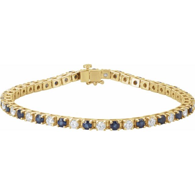 2 ⅜ CTW DIAMOND & BLUE SAPPHIRE TENNIS BRACELET - Yellow Gold