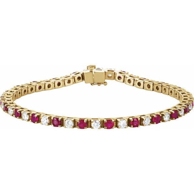 2 ⅓ CTW DIAMOND & RUBY TENNIS BRACELET - Yellow Gold