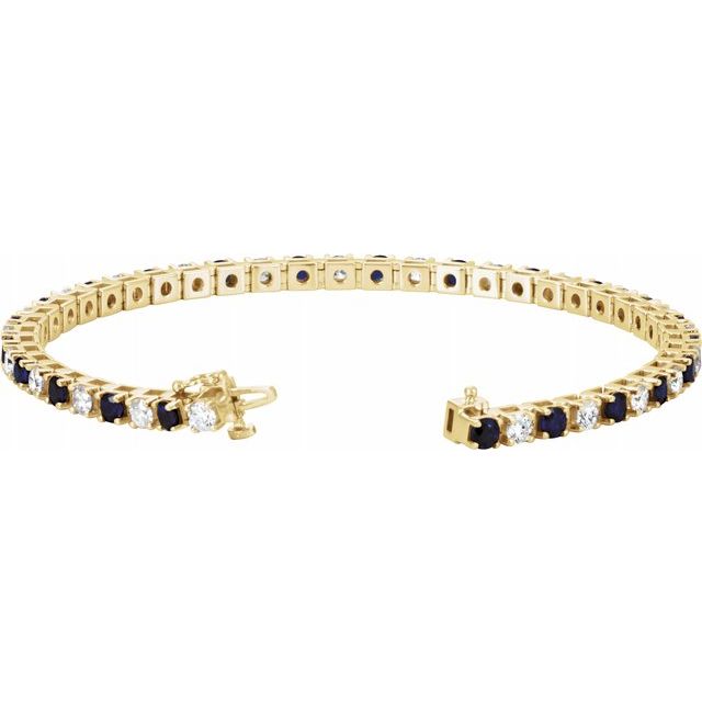 2 ⅜ CTW DIAMOND & BLUE SAPPHIRE TENNIS BRACELET - Yellow Gold