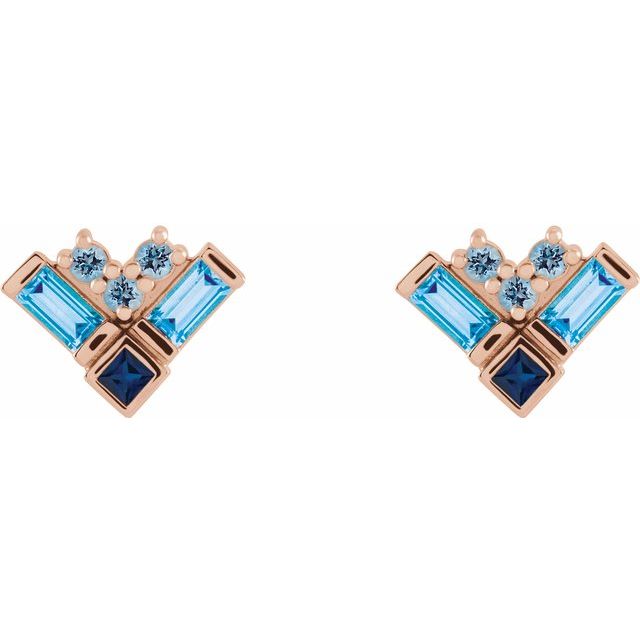 BLUE MULTI-GEMSTONE CLUSTER EARRINGS - Rose Gold