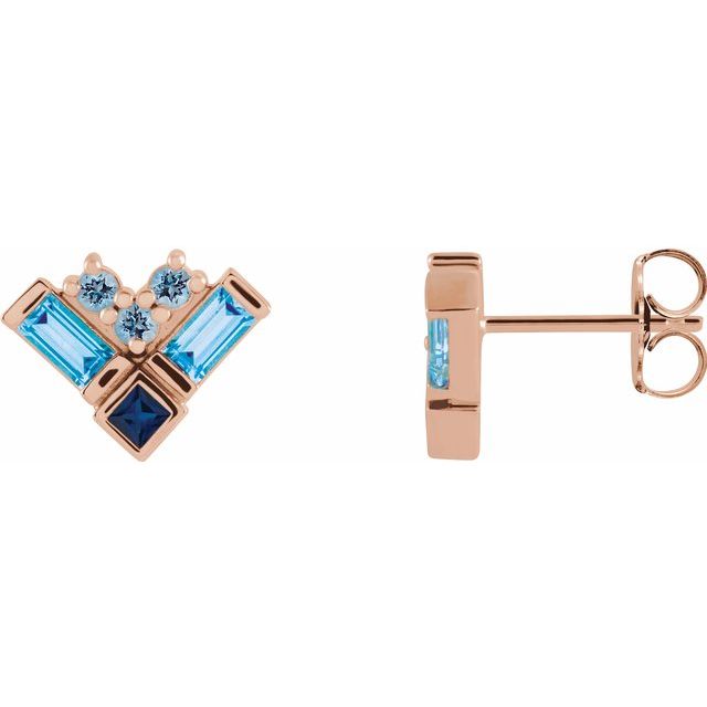 BLUE MULTI-GEMSTONE CLUSTER EARRINGS - Rose Gold