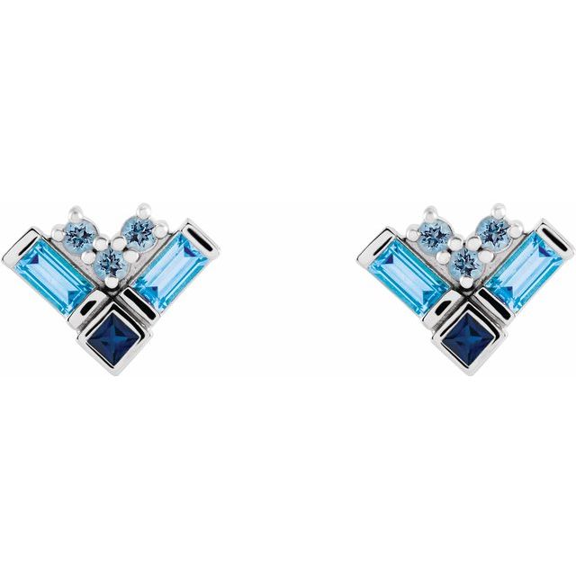 BLUE MULTI-GEMSTONE CLUSTER EARRINGS - White Gold