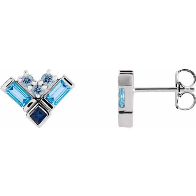 BLUE MULTI-GEMSTONE CLUSTER EARRINGS - White Gold