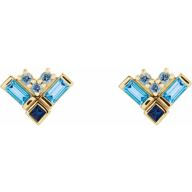 BLUE MULTI-GEMSTONE CLUSTER EARRINGS - Yellow Gold