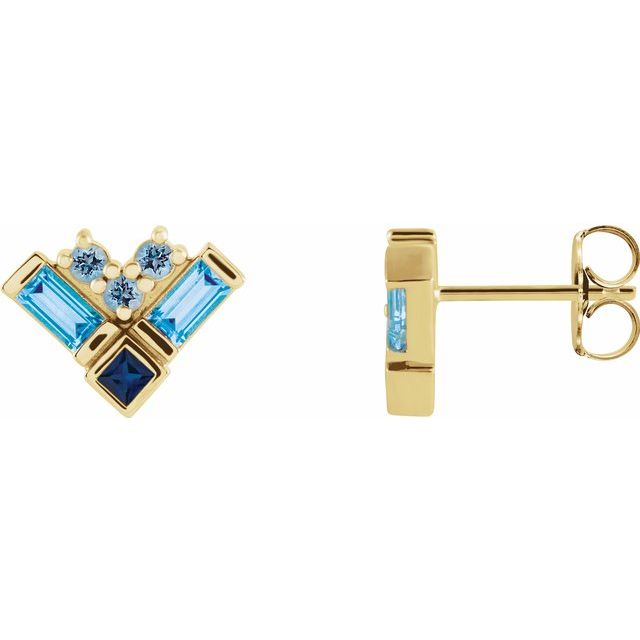 BLUE MULTI-GEMSTONE CLUSTER EARRINGS - Yellow Gold
