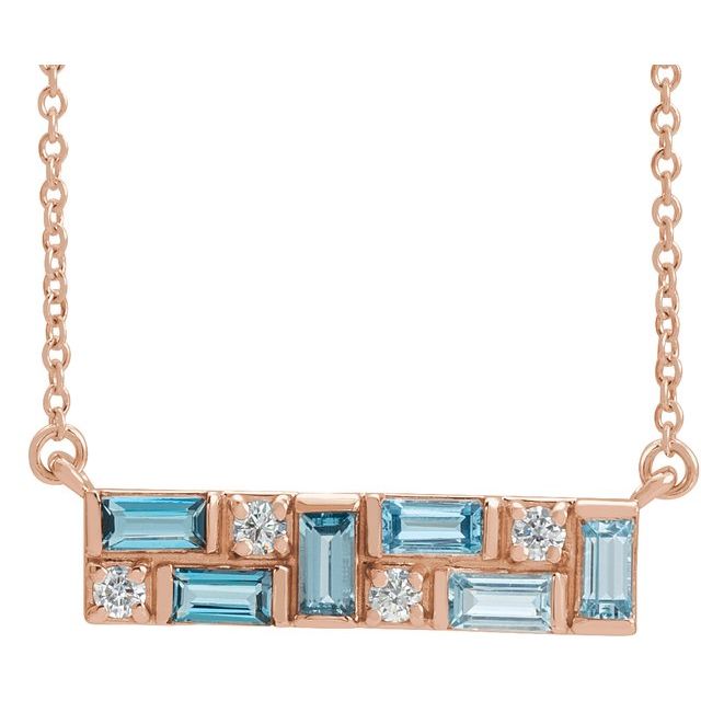 BLUE MULTI-GEMSTONE BAR NECKLACE - Rose Gold