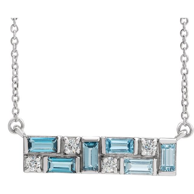 BLUE MULTI-GEMSTONE BAR NECKLACE - White Gold