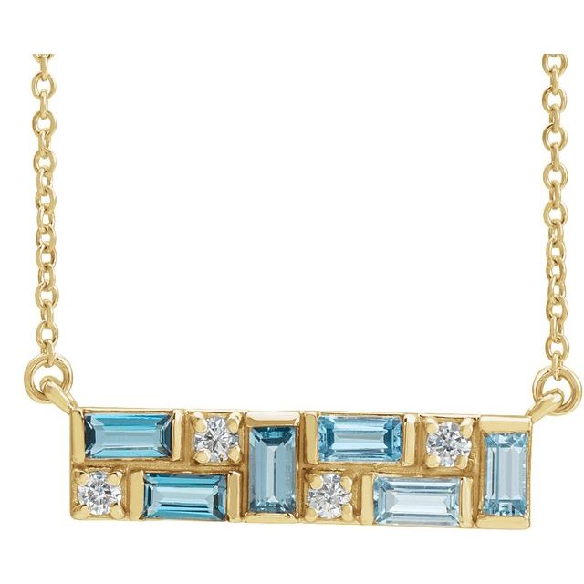 BLUE MULTI-GEMSTONE BAR NECKLACE - Yellow Gold