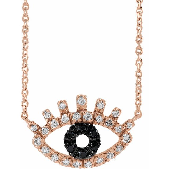 BLACK & WHITE DIAMOND EVIL EYE NECKLACE - Rose Gold