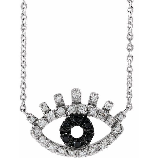BLACK & WHITE DIAMOND EVIL EYE NECKLACE - White Gold