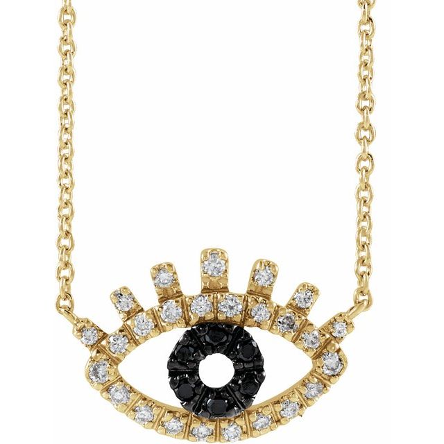 BLACK & WHITE DIAMOND EVIL EYE NECKLACE - Yellow Gold