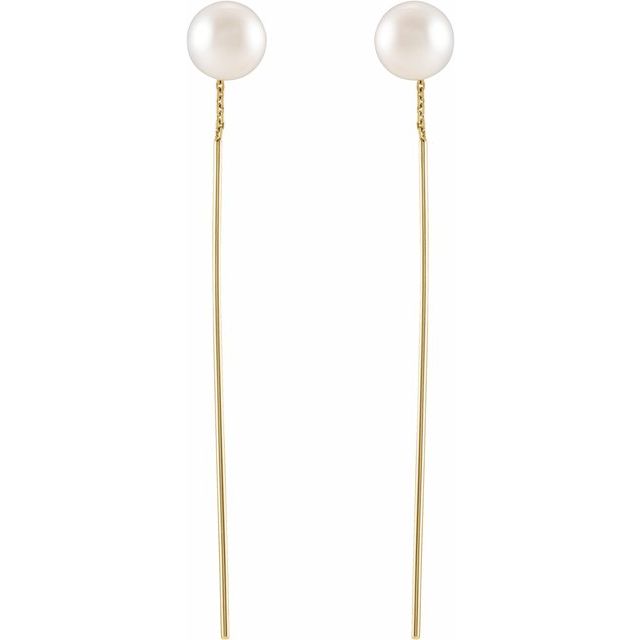 FRESHWATER CULTURED PEARL THREADER EARRINGS - 14K Yellow Gold