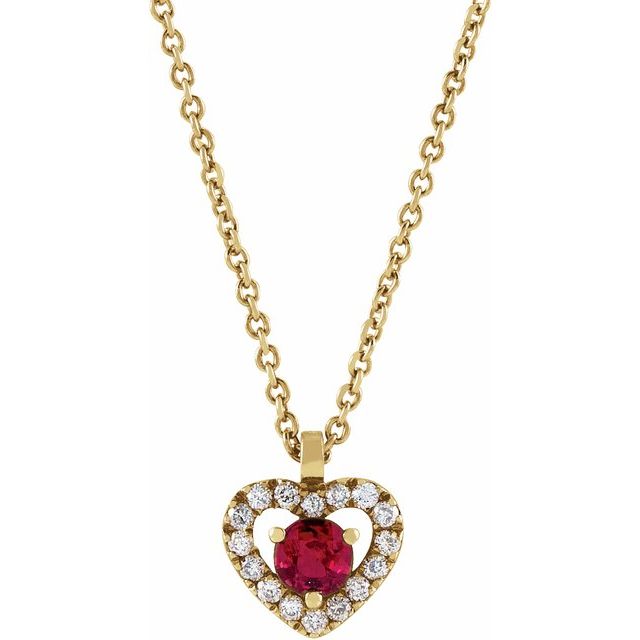 RUBY & .06 CTW DIAMOND HEART NECKLACE