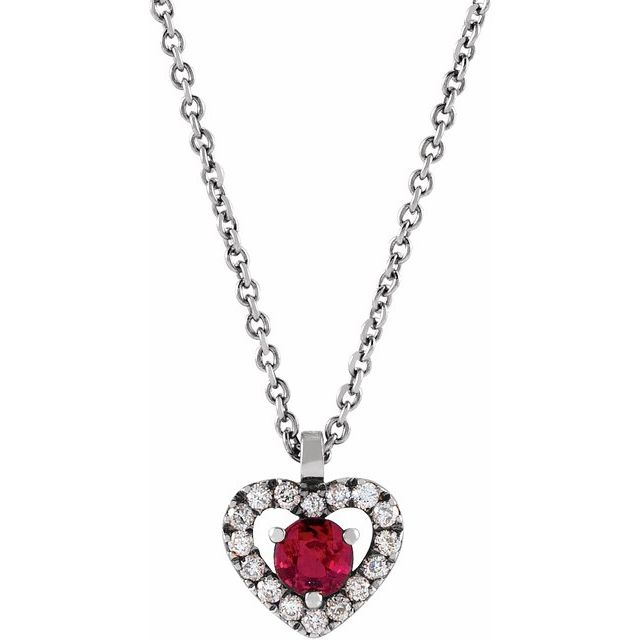 RUBY & .06 CTW DIAMOND HEART NECKLACE