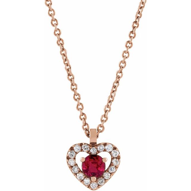 RUBY & .06 CTW DIAMOND HEART NECKLACE