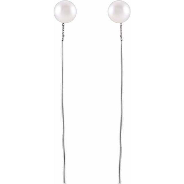 FRESHWATER CULTURED PEARL THREADER EARRINGS - 14K White Gold