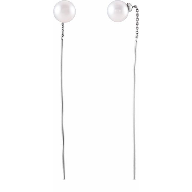 FRESHWATER CULTURED PEARL THREADER EARRINGS - 14K White Gold
