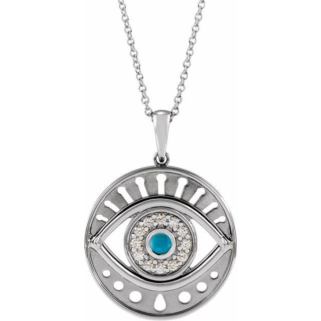 EVIL EYE NECKLACE - TURQUOISE - 14K White Gold