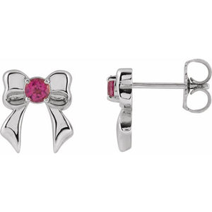 PINK TOURMALINE BOW STUD EARRINGS