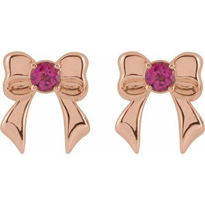 PINK TOURMALINE BOW STUD EARRINGS