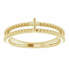 Load image into Gallery viewer, 14K MILGRAIN STACKABLE CROSS RING - Yellow Gold
