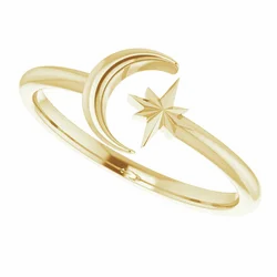 14K CRESCENT MOON & STAR NEGATIVE SPACE RING - Yellow Gold