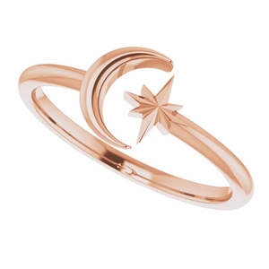14K CRESCENT MOON & STAR NEGATIVE SPACE RING - Rose Gold