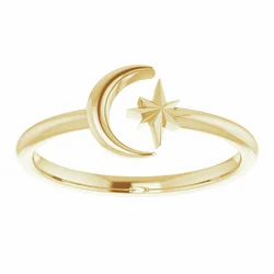 14K CRESCENT MOON & STAR NEGATIVE SPACE RING - Yellow Gold