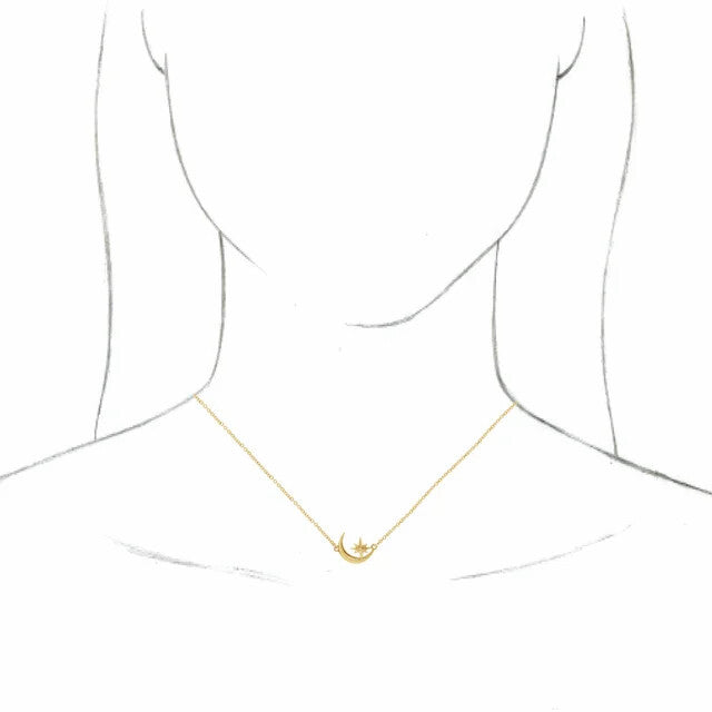 14K CRESCENT MOON & STAR NECKLACE - Yellow Gold