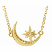 Load image into Gallery viewer, 14K CRESCENT MOON &amp; STAR NECKLACE - Yellow Gold
