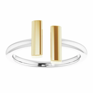 14K VERTICAL BAR RING - White and Yellow Gold
