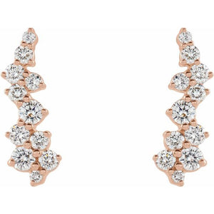 STAGGERED DIAMOND EAR CLIMBERS - 14K Rose Gold