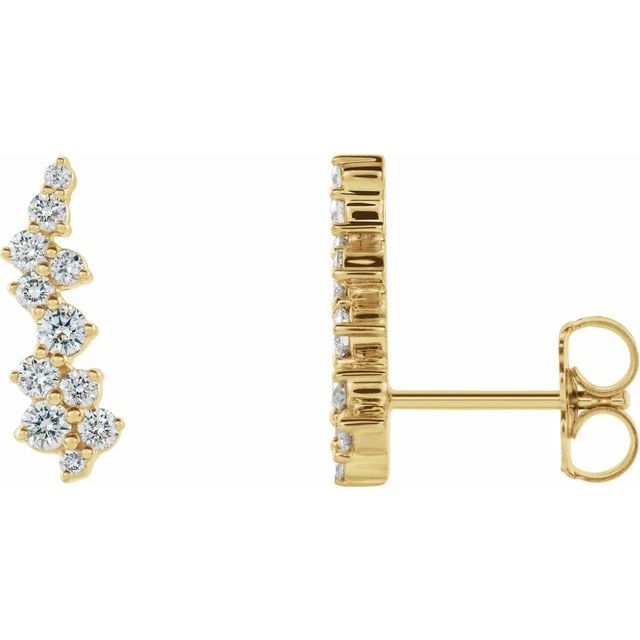 STAGGARED DIAMOND EAR CLIMBERS - 14K Yellow Gold