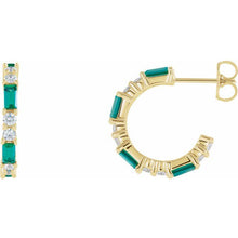 Load image into Gallery viewer, EMERALD AND DIAMOND HOOP EARRINGS
